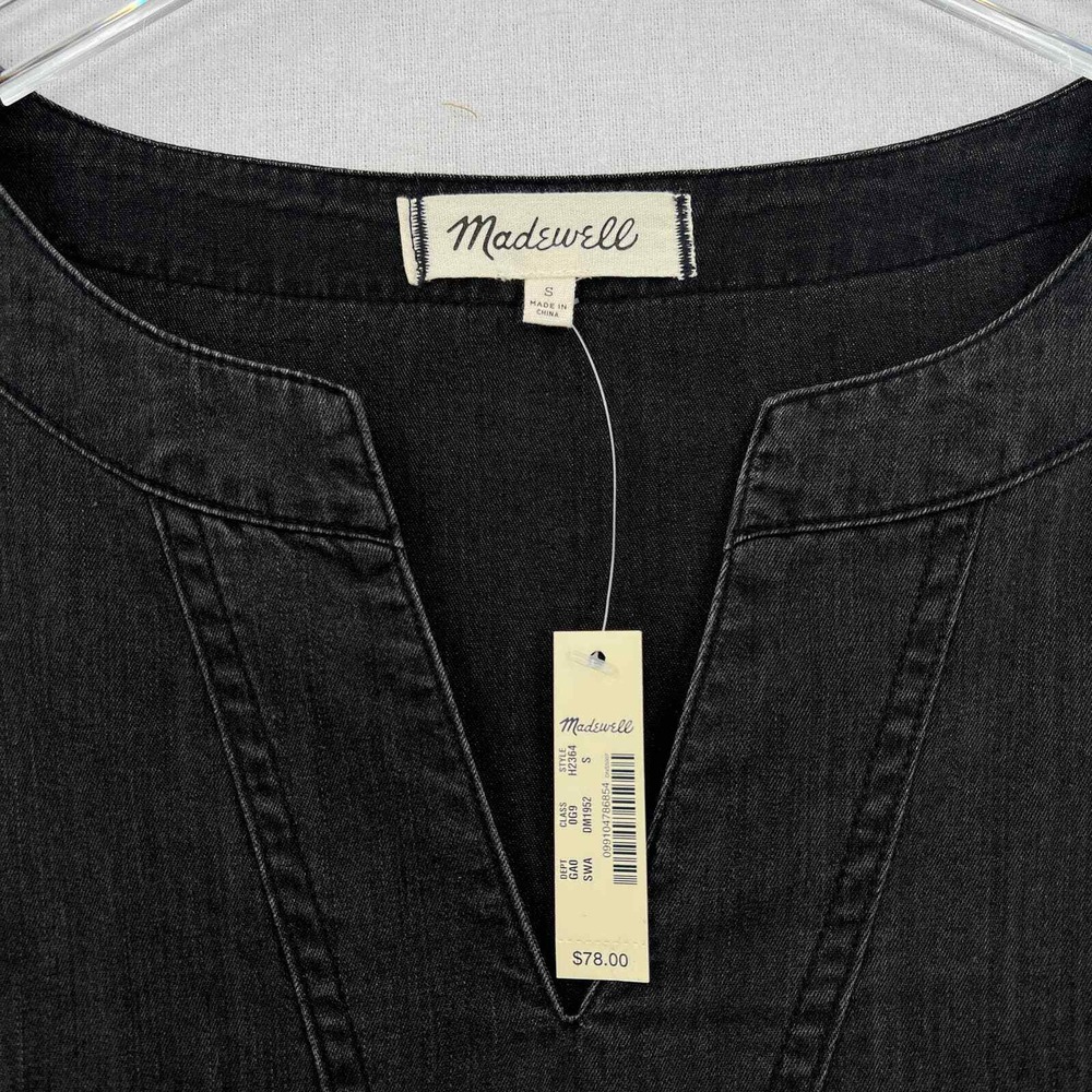 MADEWELL Shirt Womens Small Gray Denim Side Lace Top Sloan Black NWT - Picture 12 of 16